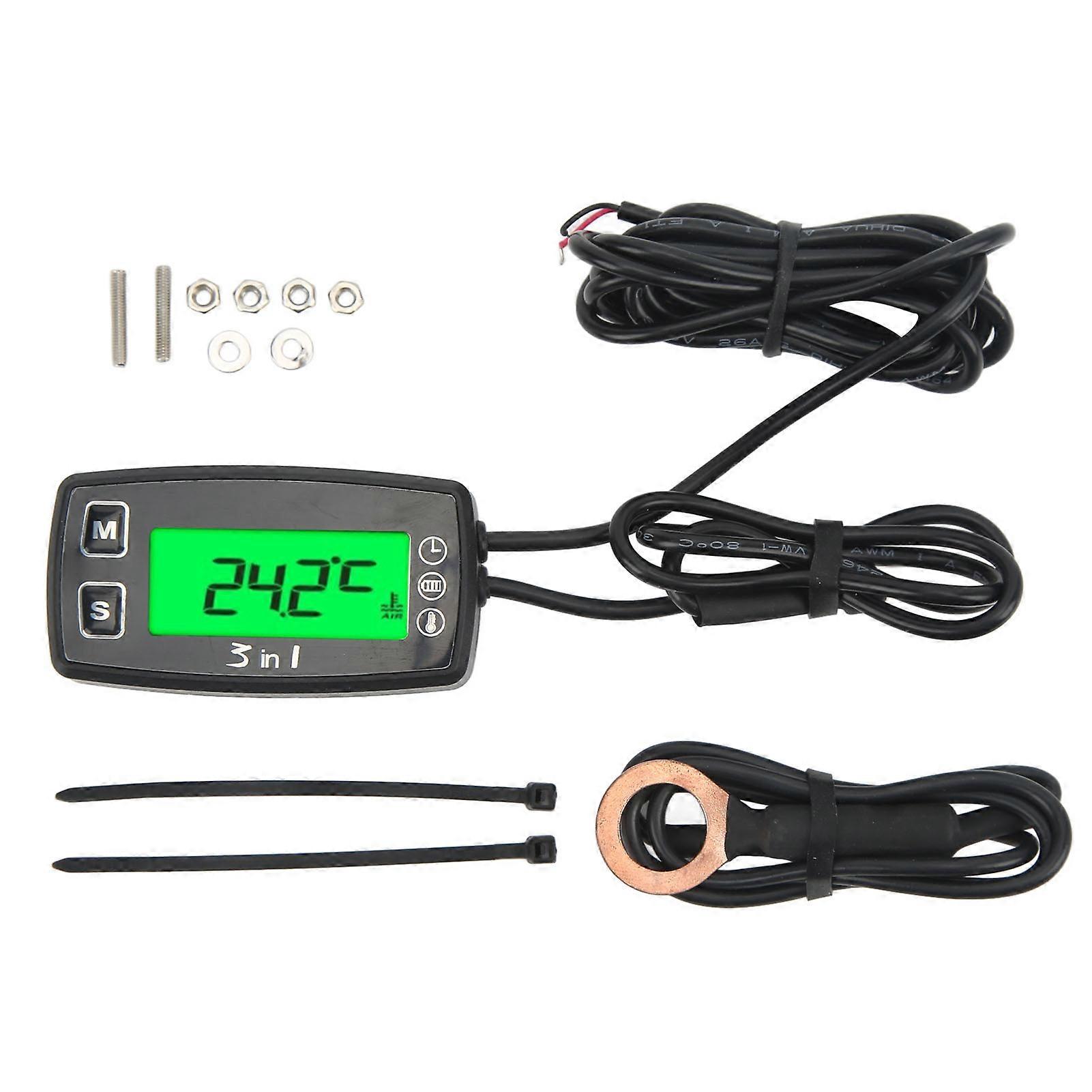 3 in 1 Digital Time Clock Voltmeter Thermometer IP67 Waterproof Motorcycle Meter for ATV