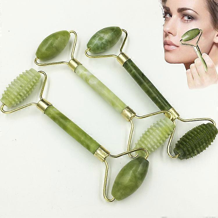 Psmgoods Anti-Aging Jade Stone Massage Roller Face Relaxation Decrease Tool Natural Face Body Healthy Cold Therapy Scooter (Double Jade Stone 2, 1 Pie