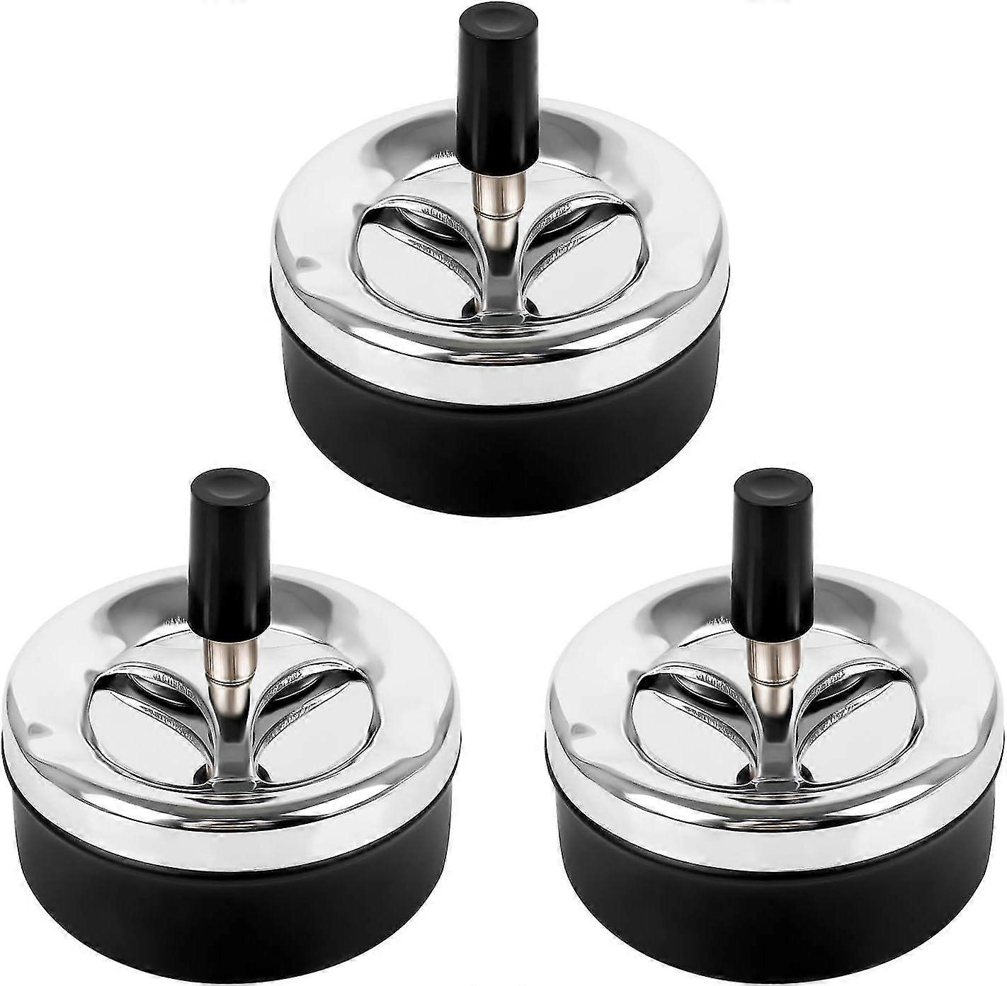 3st snurrande askfri askkopp tryck ner askkopp extra stor krom vindtät askkopp utomhus askkopp askkopp stor rund (9 * 9,3 cm, svart)