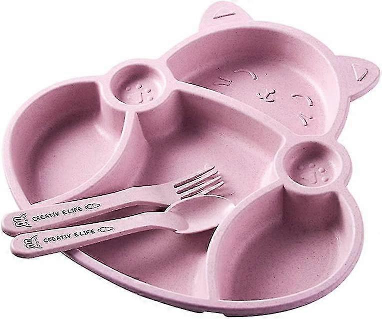 طفل أطفال لطيف القط مقسمة لوحة الرضع تغذية أطباق الطفل، هدية كبيرة لعيد ميلاد (الوردي)