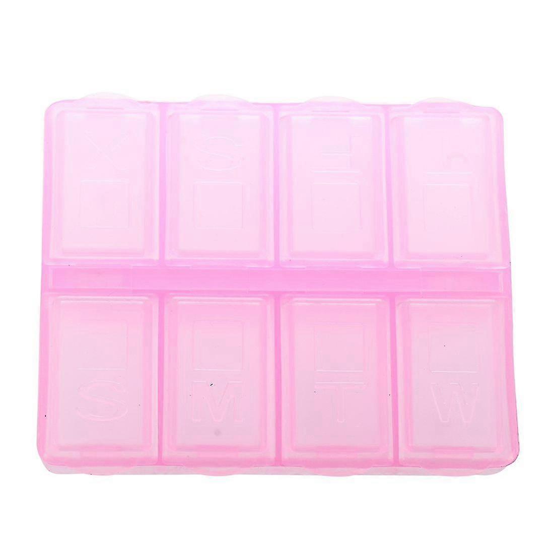 Plastic Rectangle 8 Compartments 7 Medicine Pill Box Pink