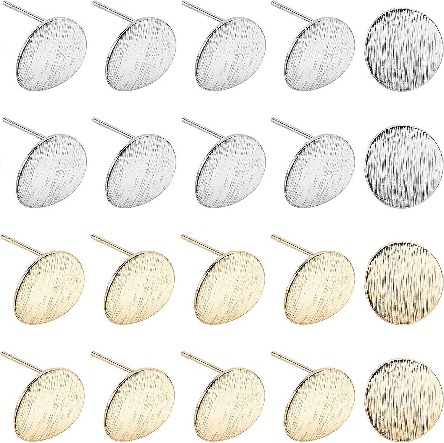 32Pcs 2 Colors Brass Stud Earring Findings with Loop Flat Round Earring Pin Studs Gold Plated Disc Earring findings for DIY Earring Making Supplies