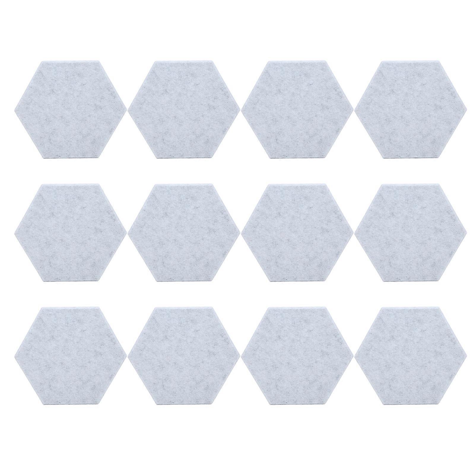 12Pcs Sound Absorption Board Hex Adhesive Acoustic Panels Wedges Wall Soundproof EnclosureSilver Gray