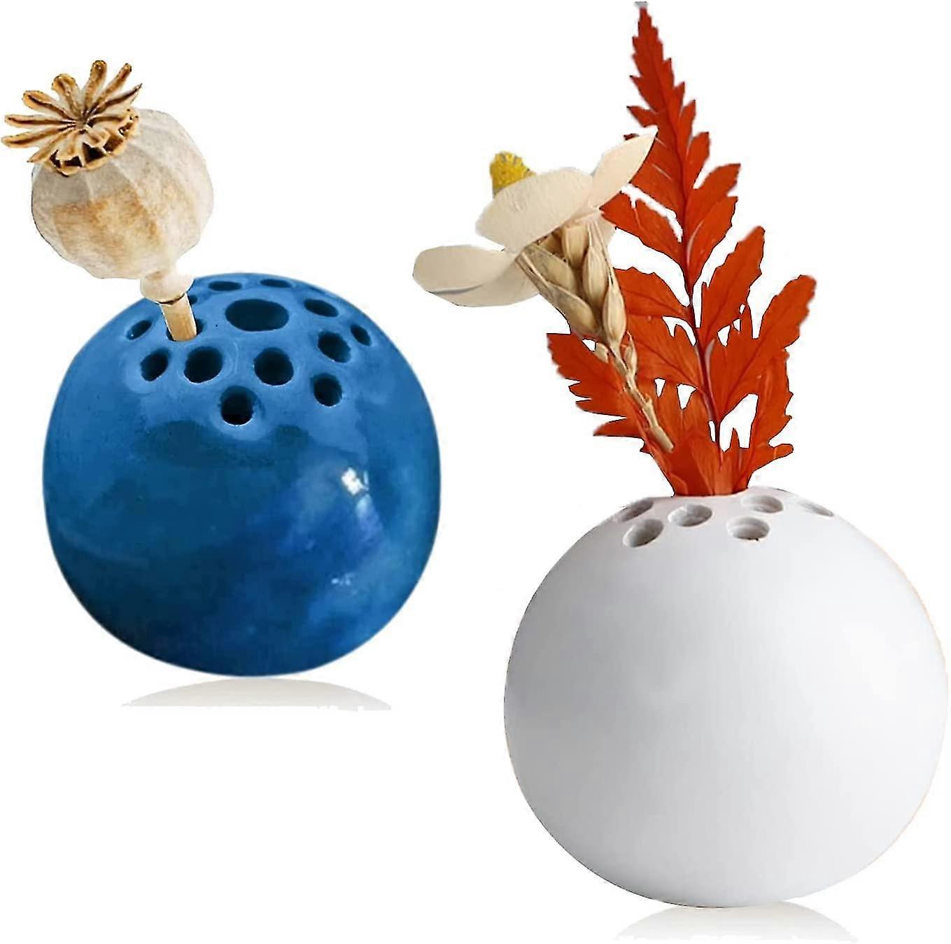 Yaju Handmade Resin Vase, Mini Small Perforated Vase, Perforated Handmade Vase, Colorful Round Miniature Vase For Home Decor, Stone Table Decoration