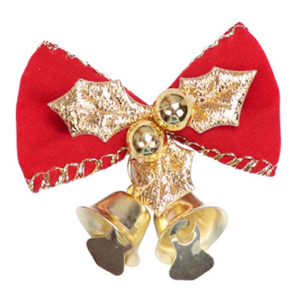 1/10Pcs Christmas Red Fabric Bow With Bell Pendant Ornament Xmas Tree Wreath Party Holiday Decoration