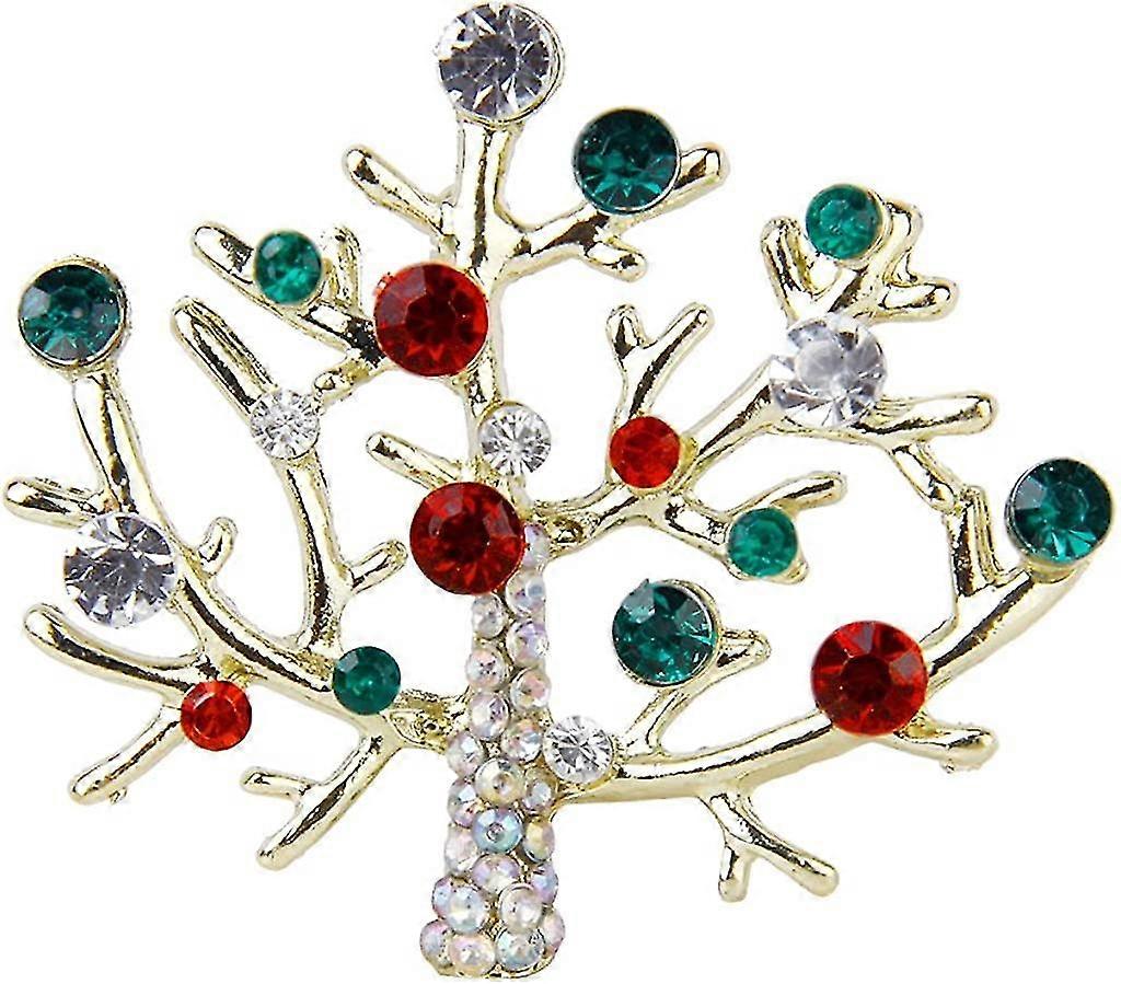 With Colorful Rhinestone Tree Brooch Pin