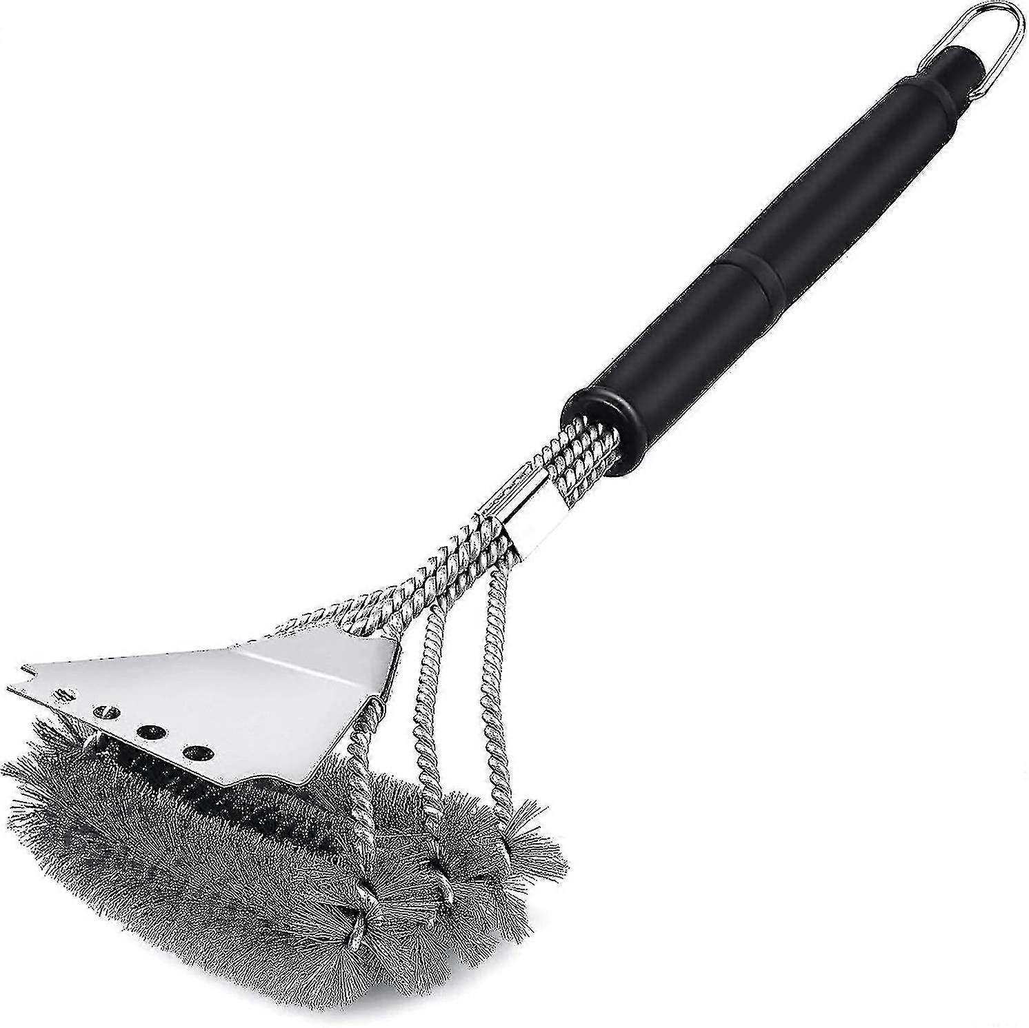 Bbq Brush, 3 In 1 Bbq Cleaning Brush With Scraper, Stainless Steel Bristles For Quick And Efficient Cleaning Of All Grills, Horizontal Design, Larger