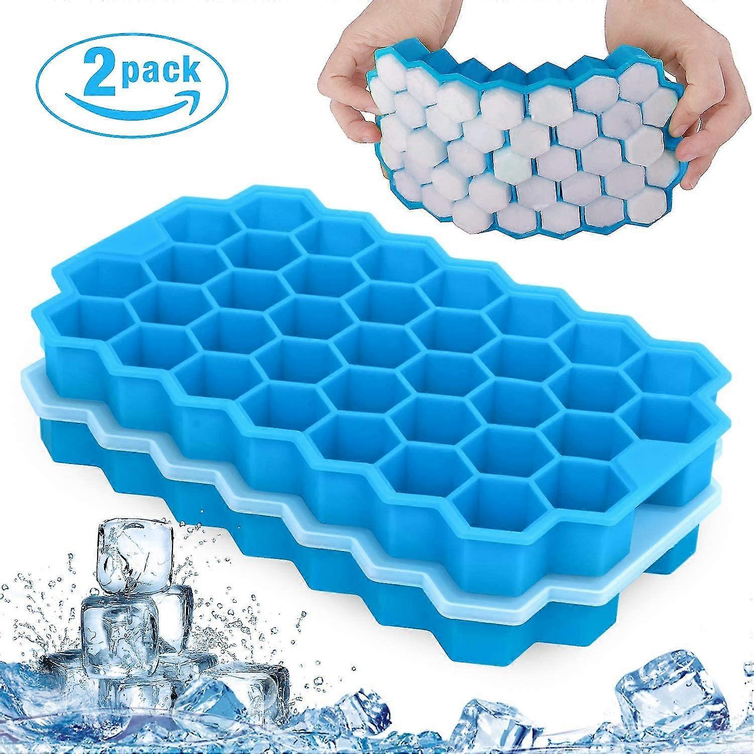 2024 Ice Cube Trays, 2 Pack 74 Cubes Silicone Ice Trays With Removable Lid Stackable Lattice Honeycomb Si
