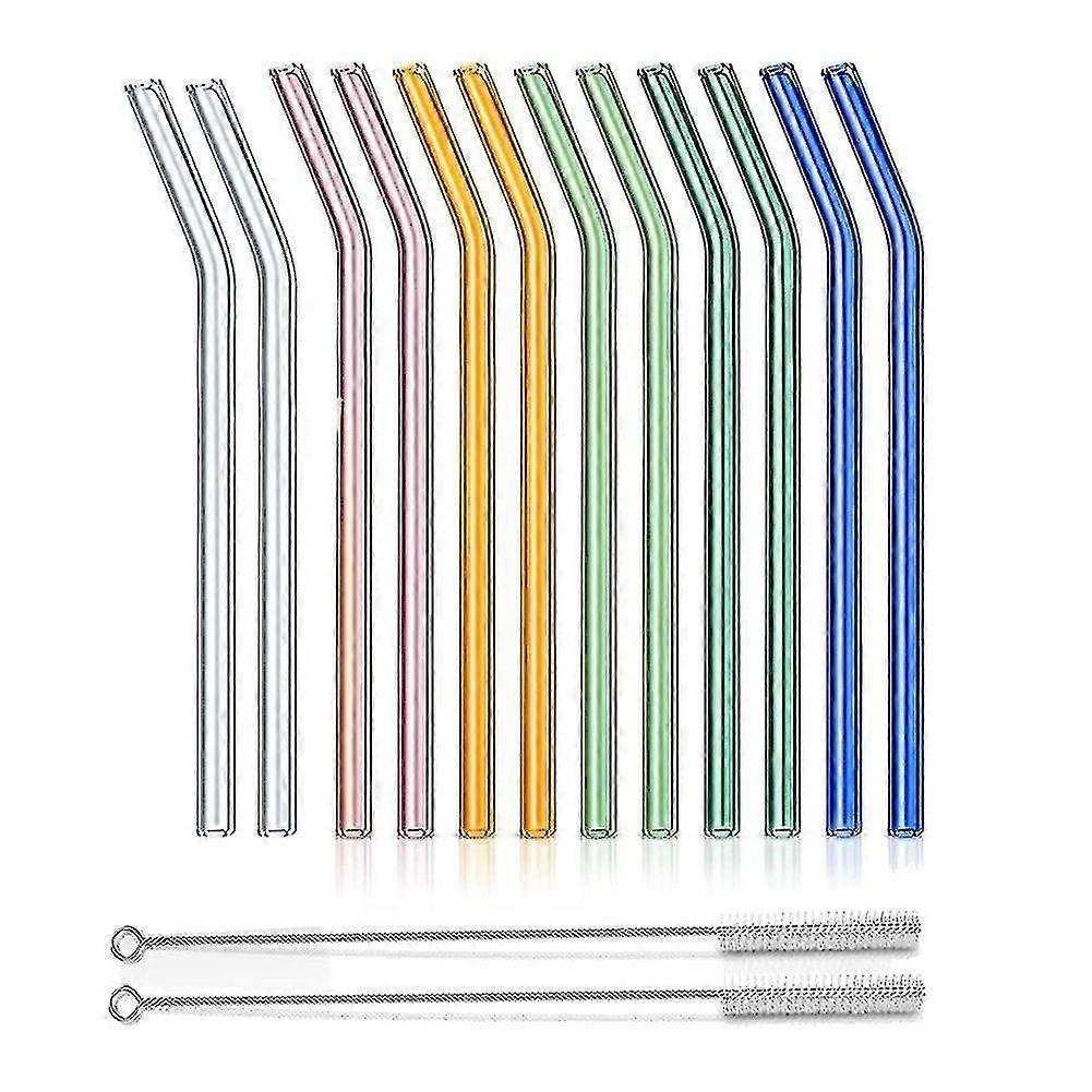 Reusable Glass Straws, Bent Glass Drinking Straws With 2 Cleaning Brushes, Straws For Smoothies,(mu (tangling)