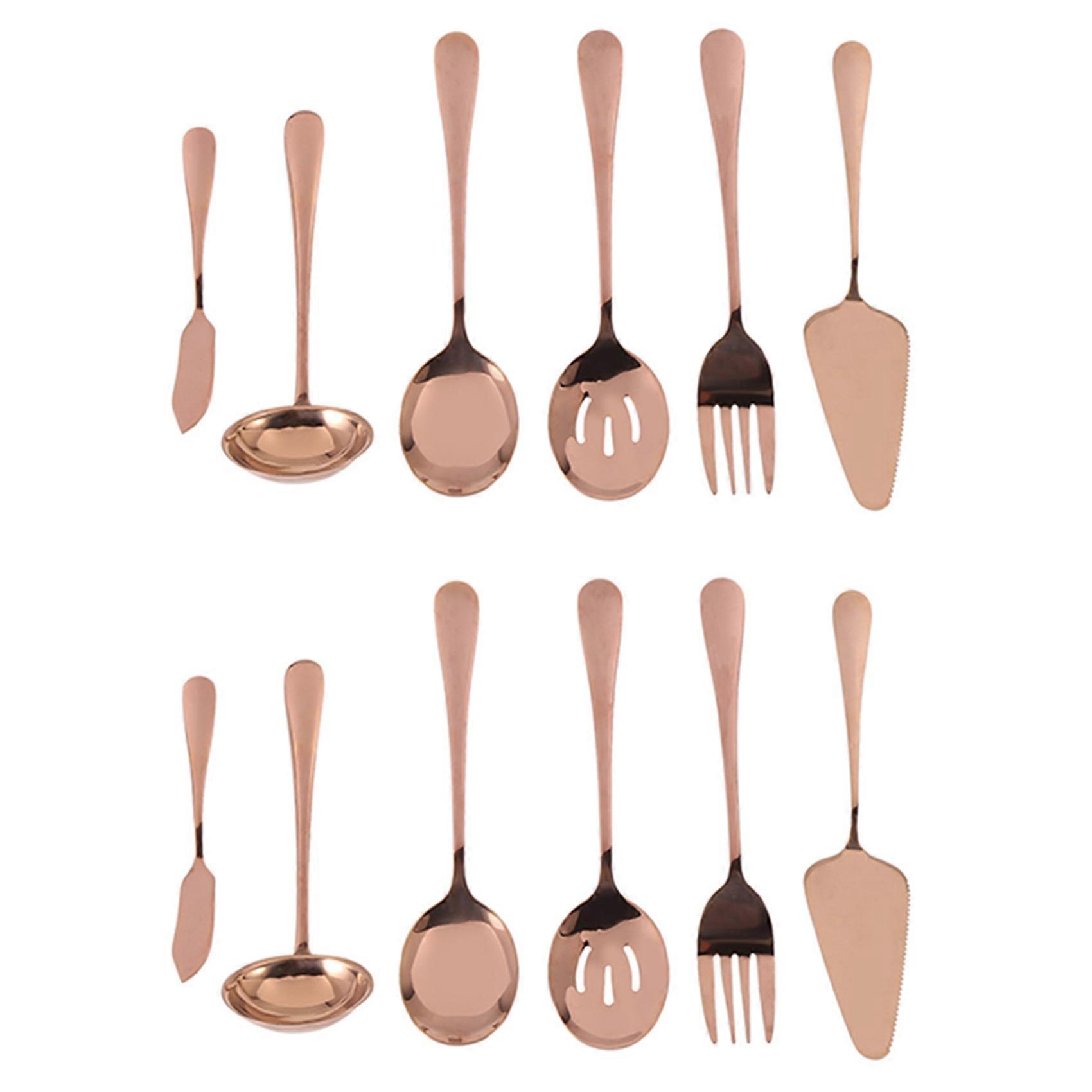 12-Piece Serving Flatware Silverware Set, Serving Utensil Set,Include Cake Server, Slotted Serving