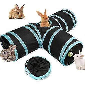 Kanin tunneler og rør sammenklappelig 3-vejs kanin skjulested Små dyr aktivitet tunnel legetøj til dværgkaniner Bunny Marsvin Kitty Blue -