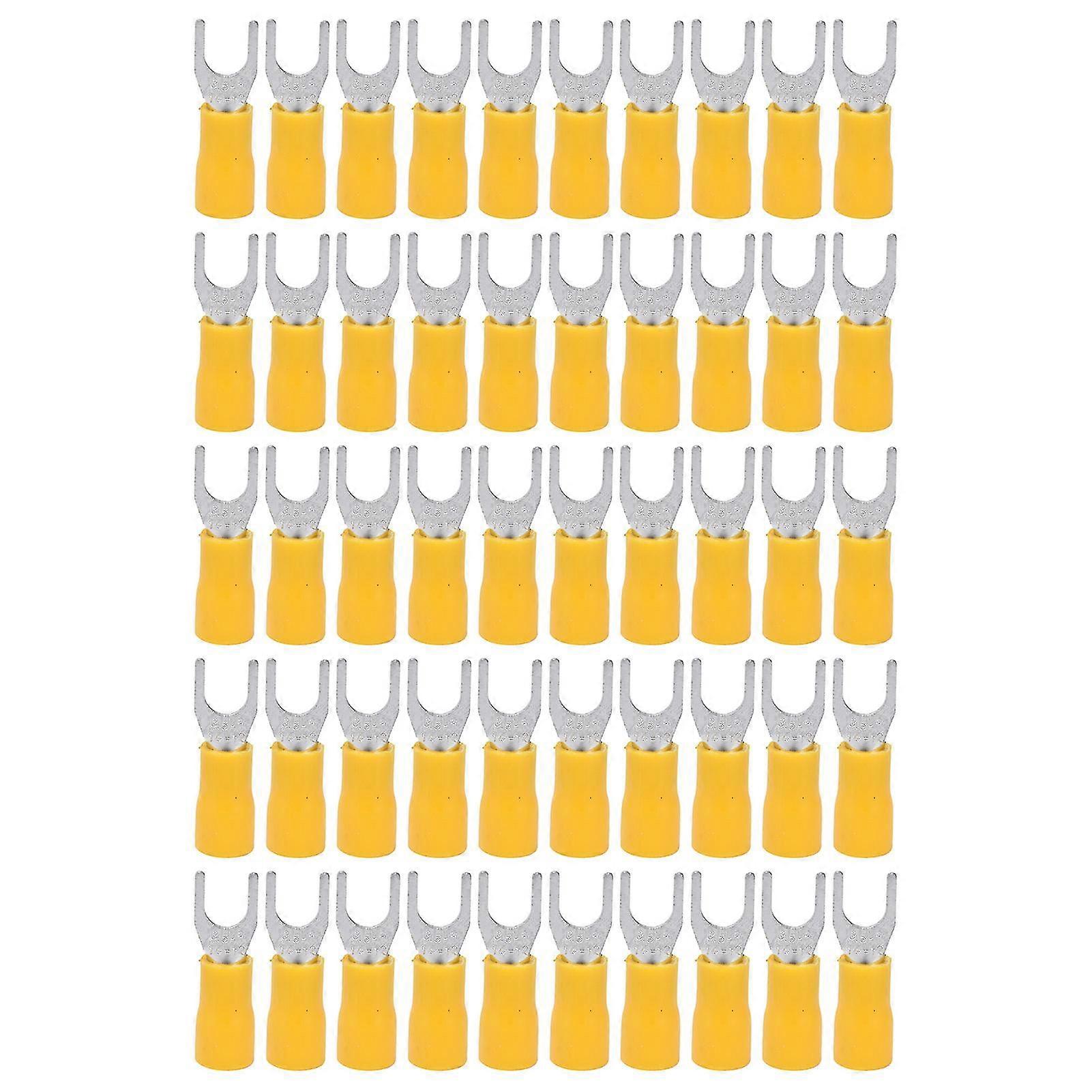 50pcs Fork Terminal Insulated 1412awg Wire Crimp Connector Set Kit For Equipmentsv3.55 Yellow