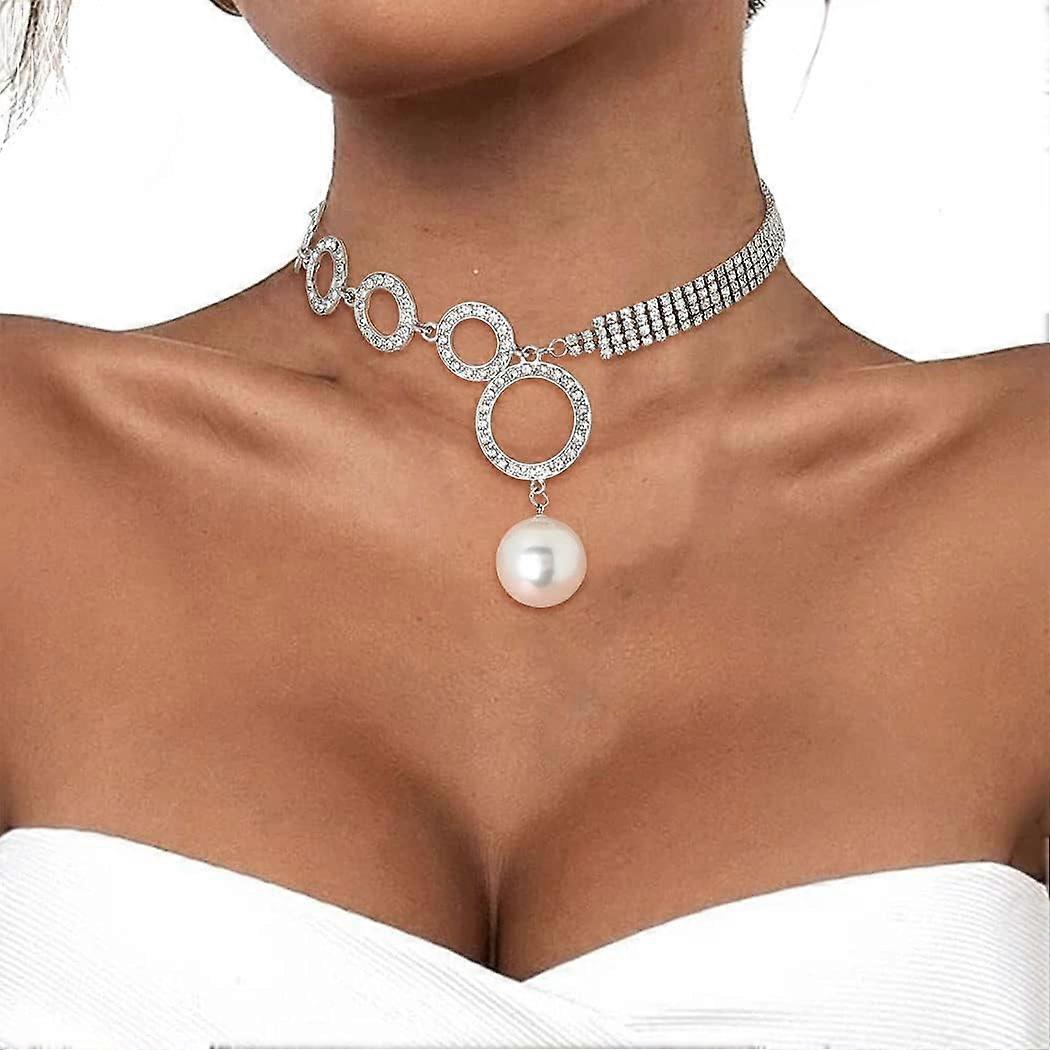 HTOOO Scintillante Strass Collana Collana di Perle Girocollo di Cristallo Cerchio Collana Trendy Tennis Catena Delicato Matrimonio Sposa Damigella d'onore Gioielli per Le Donne | IT
