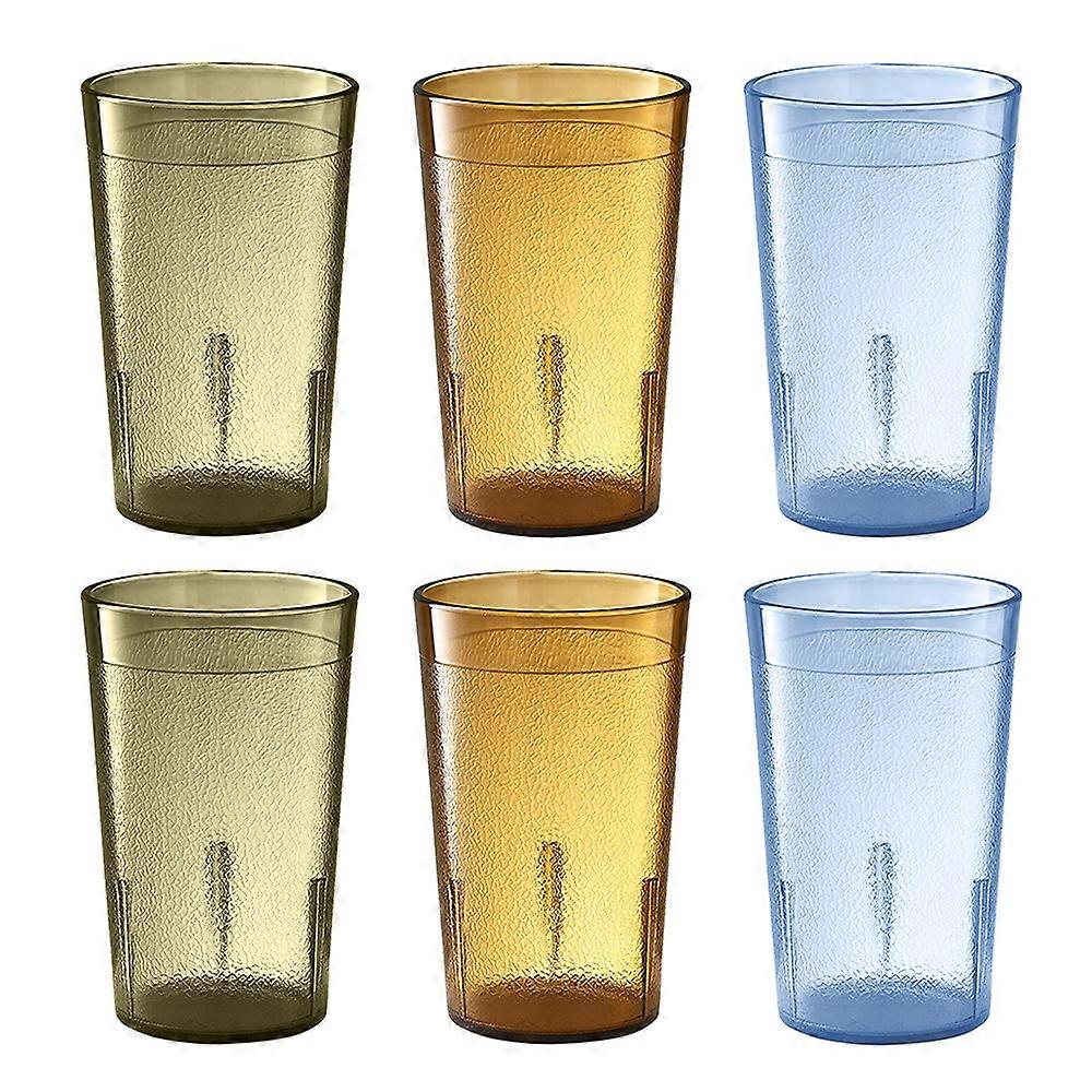 Black Stackable Household Water Cup - 6pcs 300ml Frosted Anti-Fall Plastic Cup
