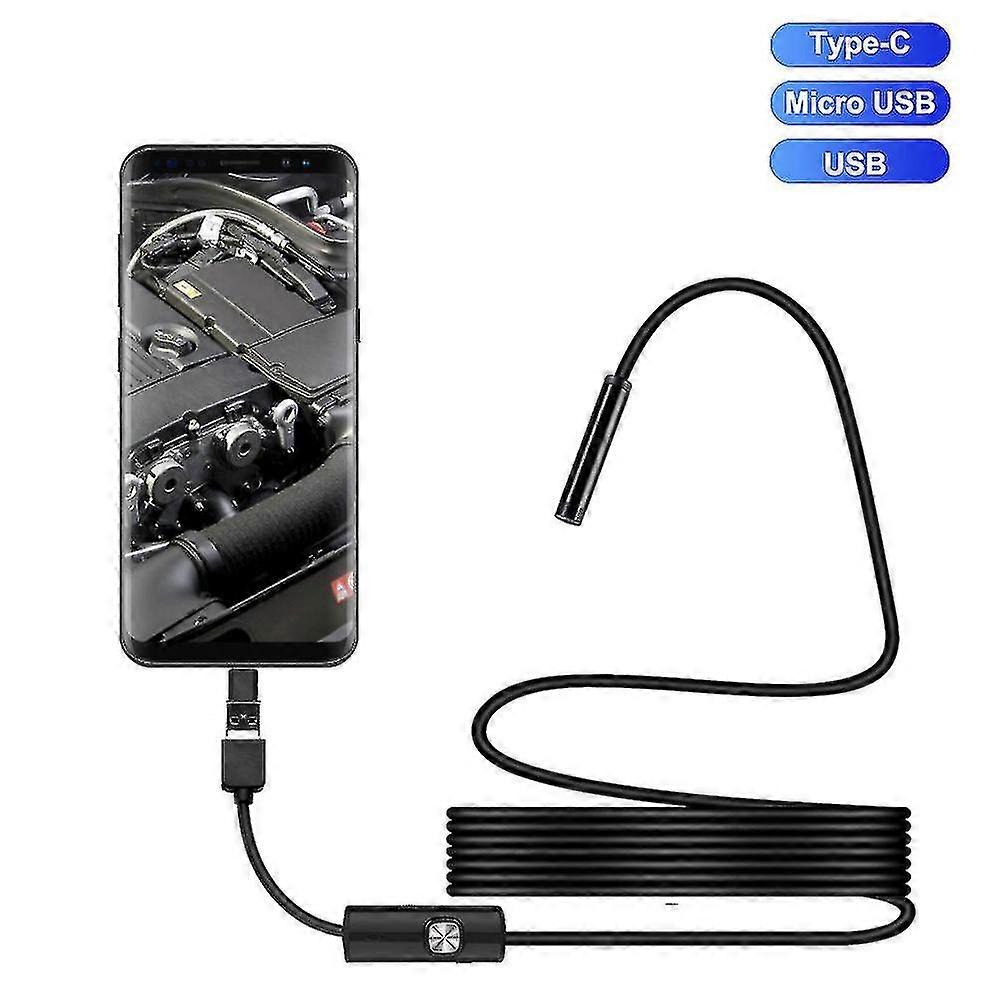 7mm Endoscope Camera Type-C Android Borescope Inspection Camera Waterproof Smartphone Camera Adjustable LEDs Hard Cable