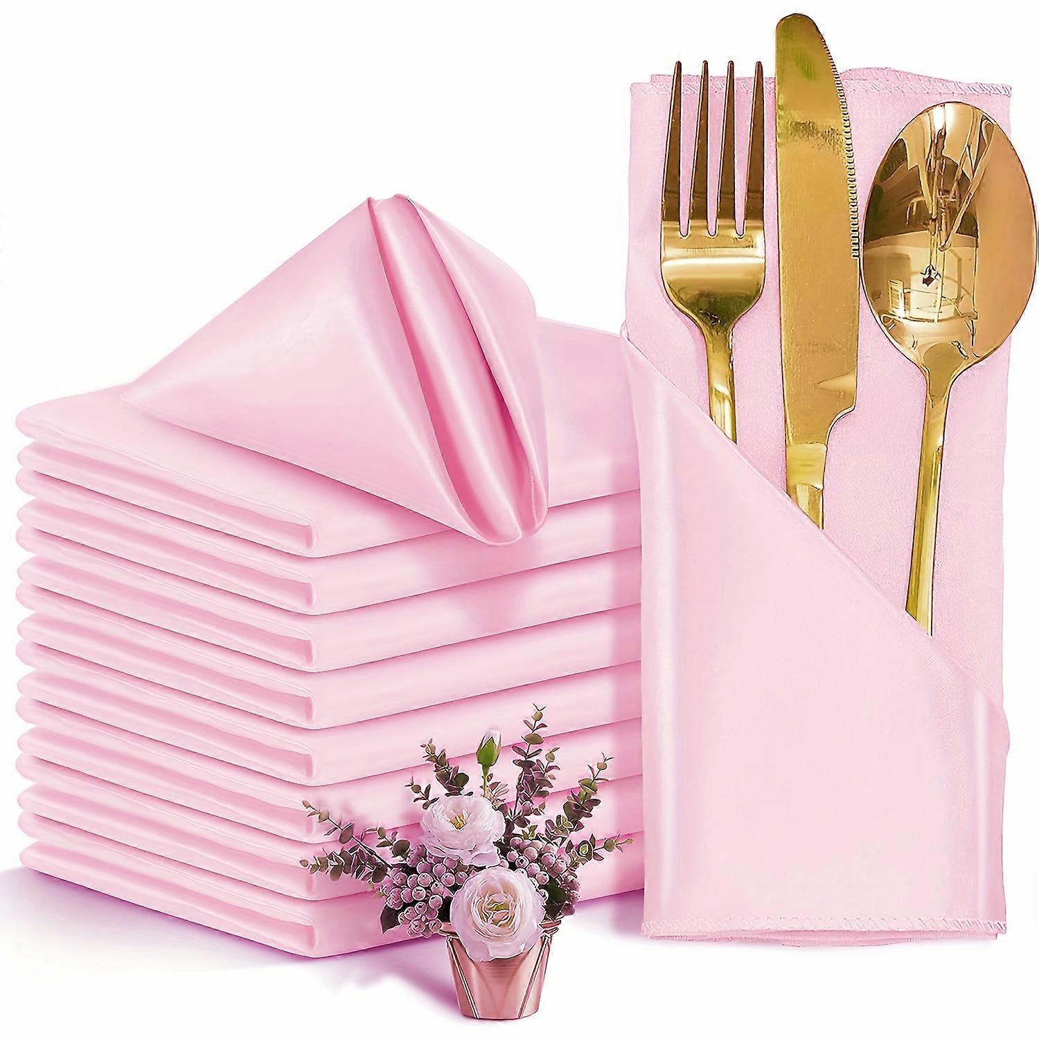 12/24pcs, Satin Dinner Napkins, Large Soft Washable Cloth, Perfect For Weddings, Parties, Restaurant Decor, Reusable Polyester Table Linens