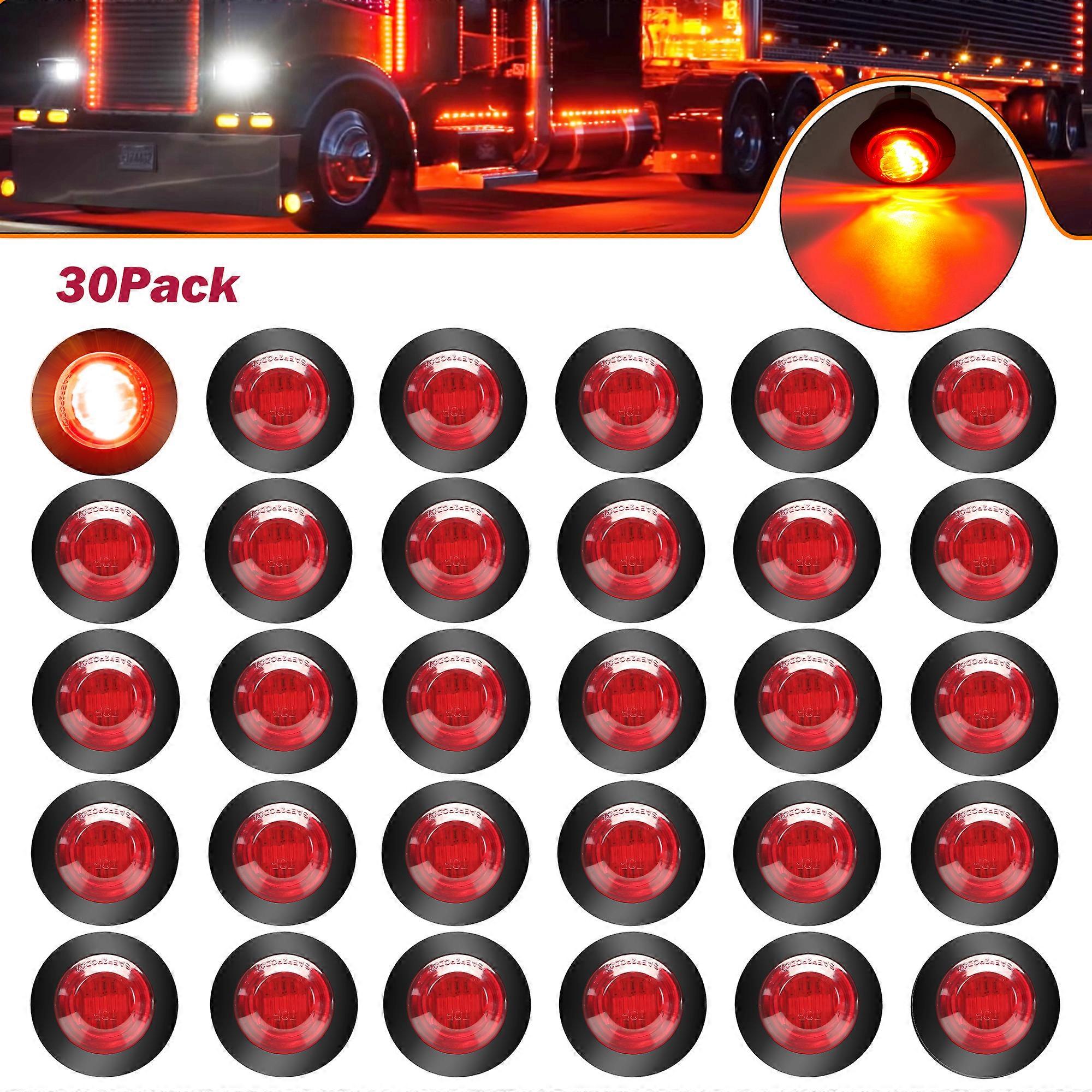 30pcs 5 colors 12V Round LED Side Marker Lights for Car/Truck/Trailer - Enhance Visibility and Safety