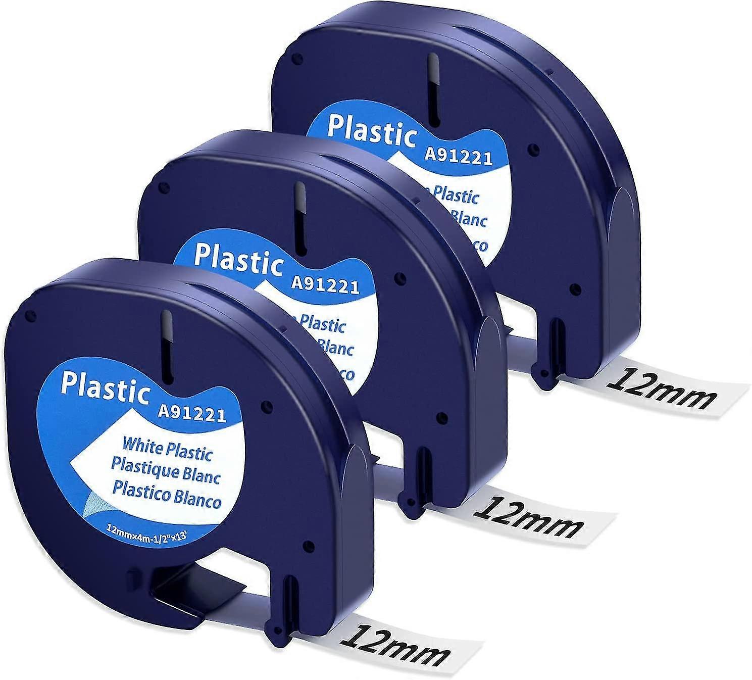 Farbband Kompatibel Fr Dymo Letratag Kunststoffband 12 Mm X 4 M, Refill Dymo Letratag 91201 S0721610 Schwarz Auf Wei Fr Lt-100H Lt-100T Lt-110T Xr, 3X
