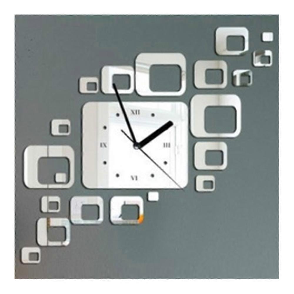 Mirror Wall Clock 3D Decoration Square Holloe