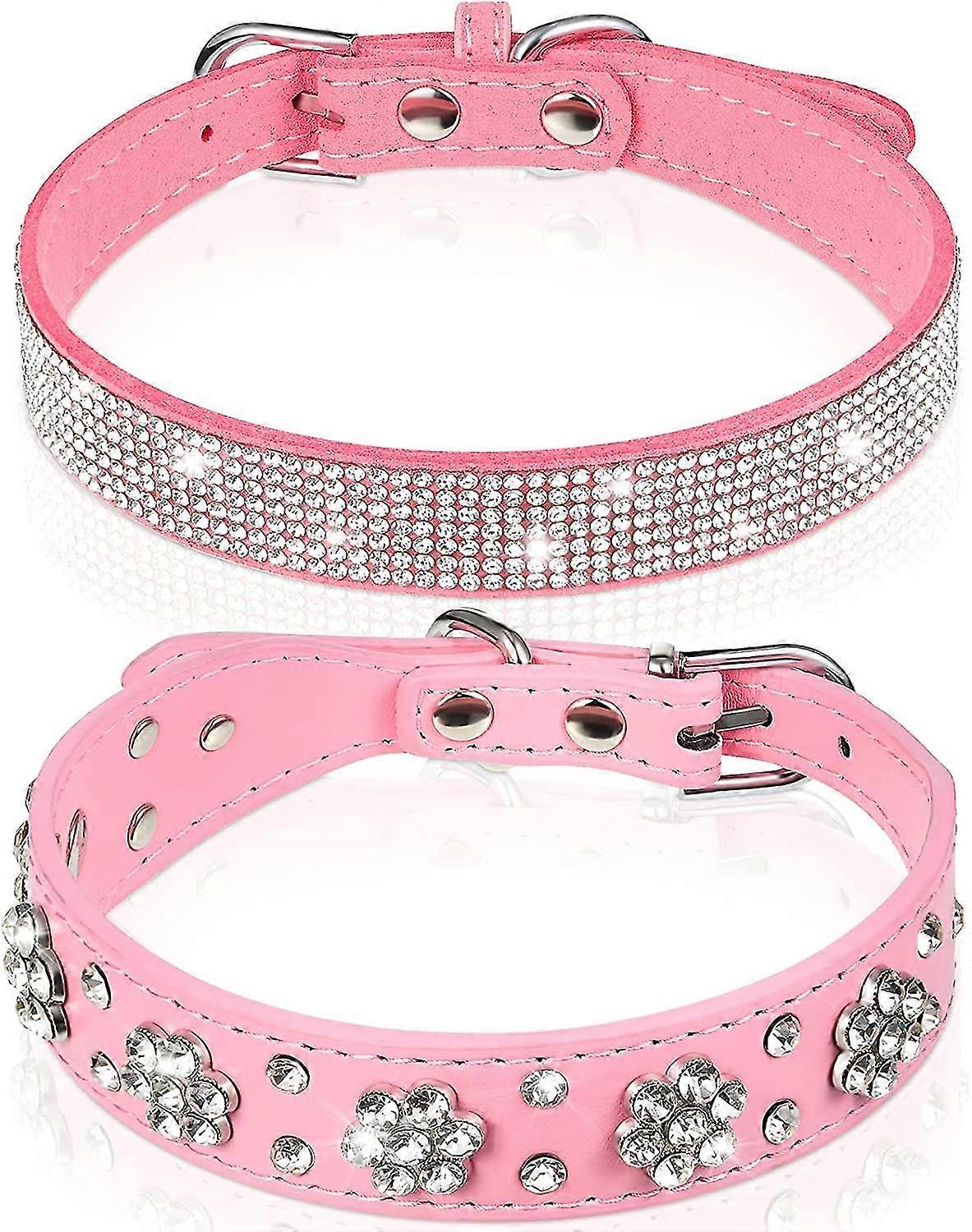 2 Adet Pu Deri Köpek Yaka Pembe Rhinestone Evcil Hayvan Yaka Çiçek Desen Çivili Köpek Yaka Ayarlanabilir Bling Köpek Yaka Pu Deri Kristal Pet Colla