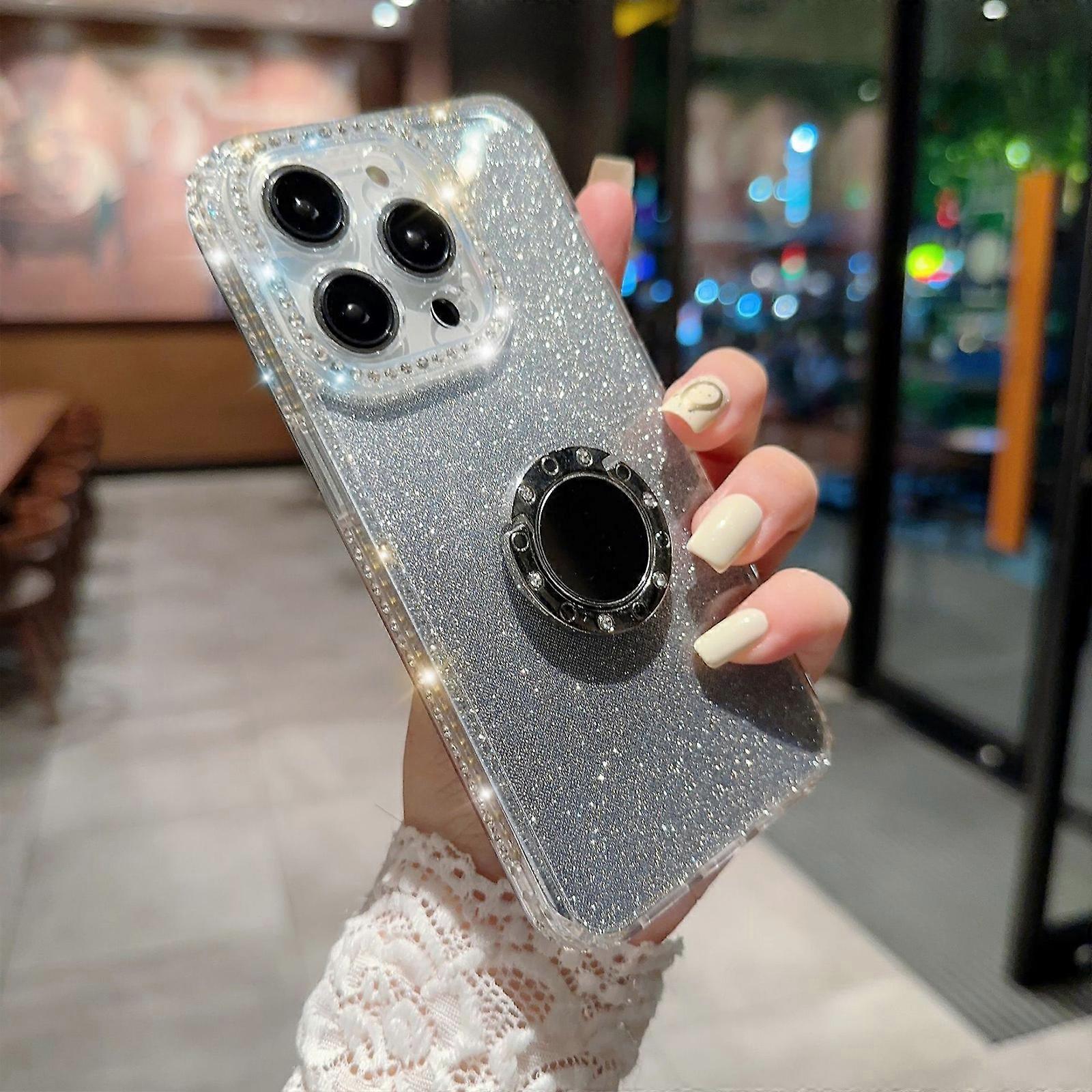 Glitter Plating Case for iPhone 15 Pro Max Case, Bling Sparkle Protective Cover Slim TPU Bumper Shockproof Phone Case with Ring Holder