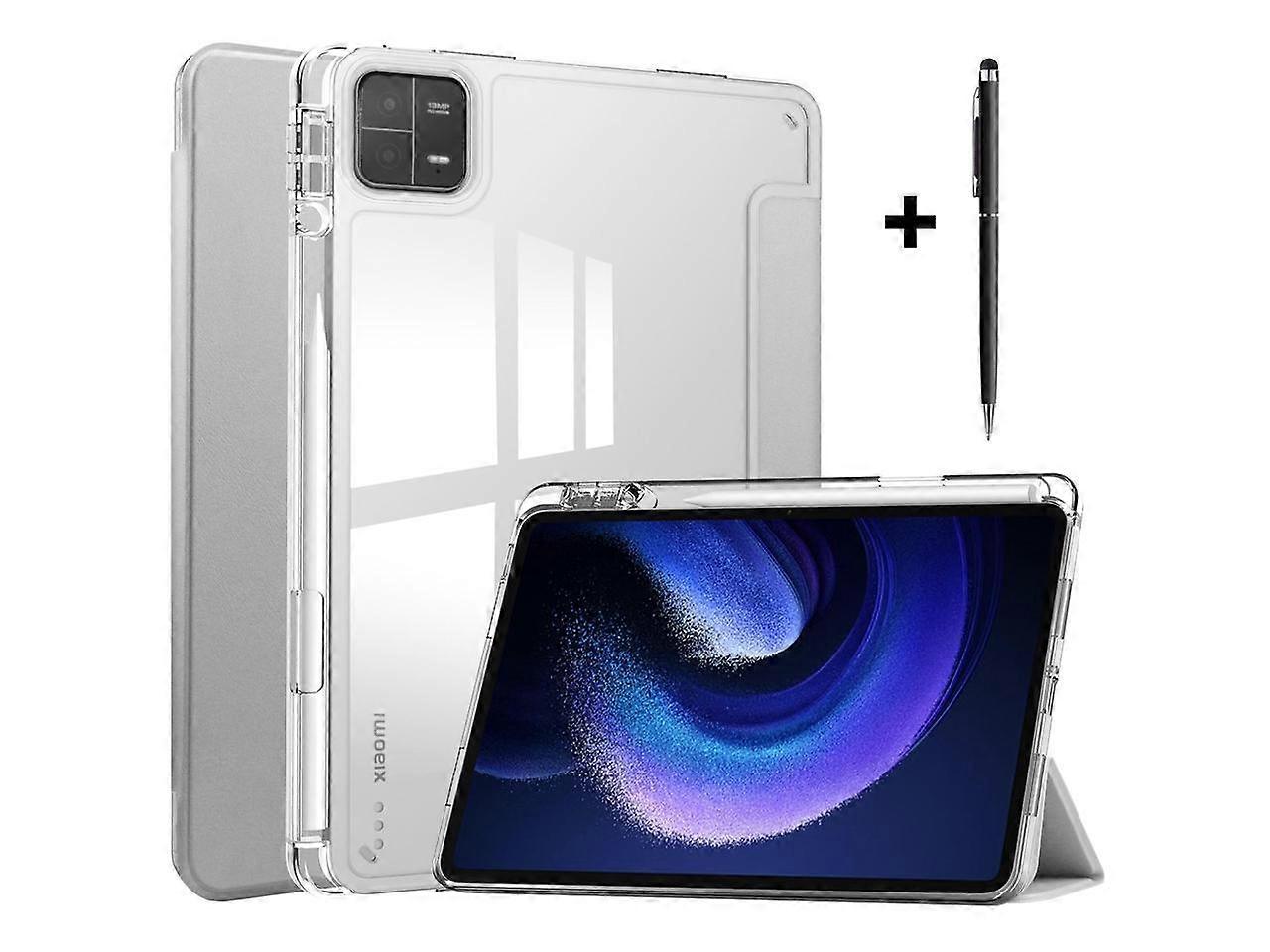 Protective Case for Xiaomi Mi Pad 6 / 6 Pro 11 Inch 2023 with S Pen Holder, Universal Stylus Pen,Transparent Hard Shell Back Trifold Smart Stand Cover
