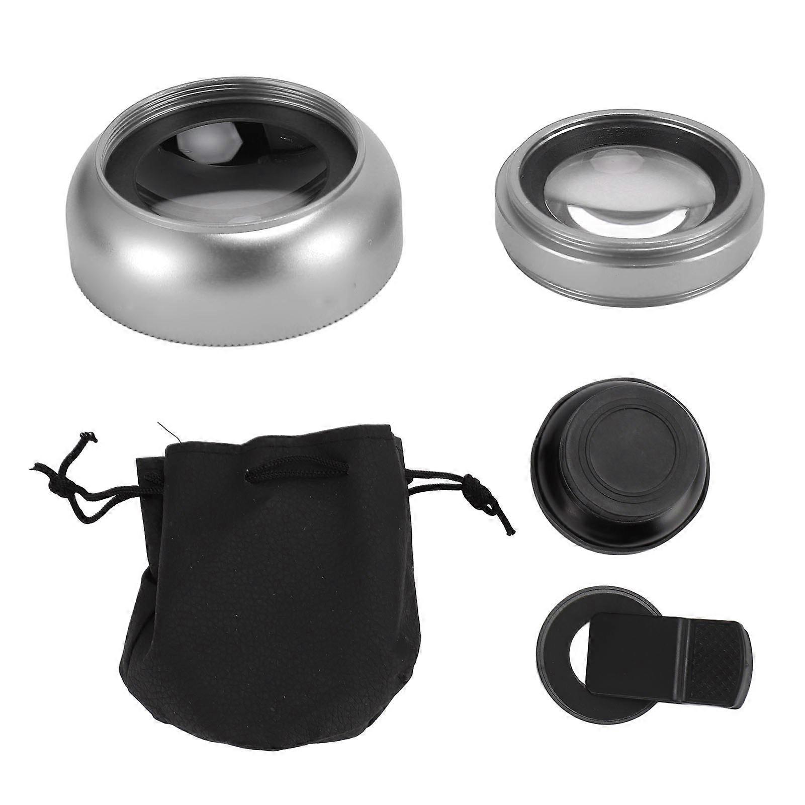 2 in 1 Phone Camera Lens 0.45X Ultra Wide Angle Lens and 12.5X Macro Lens Universal Detachable For Smartphone Tablet Silver