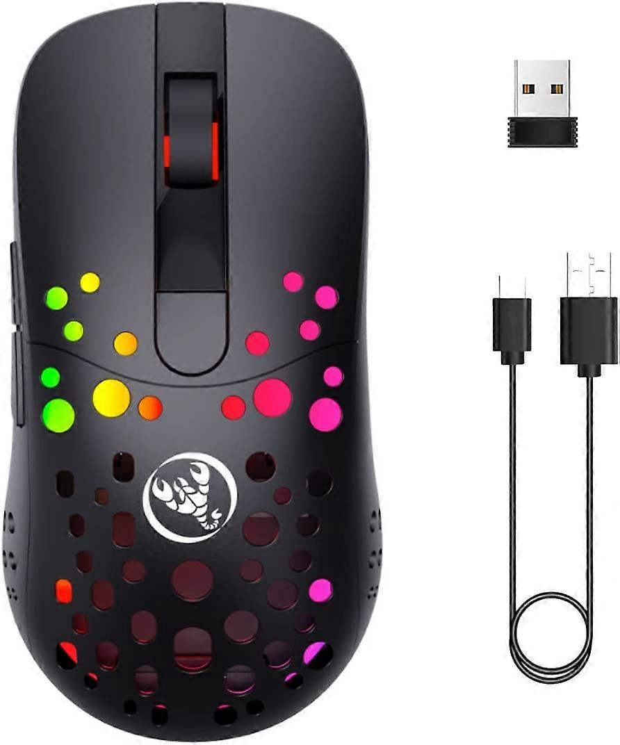 Gaming Mouse, 2.4G Wireless and USB Wired Dual Mode Rechargeable Mouse with 6 Programmable Buttons Custom Backlight 10000 DPI 1000 Hz (Black)