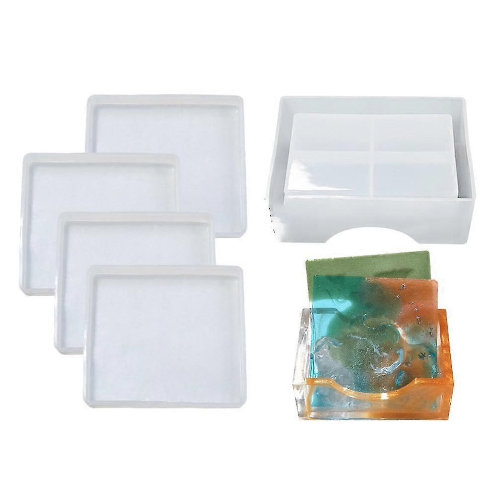 Coaster Resin Molds-4 pcs Square Resin Coaster Molds with 1 of Coaster Storage Box Mold-Cups Mats