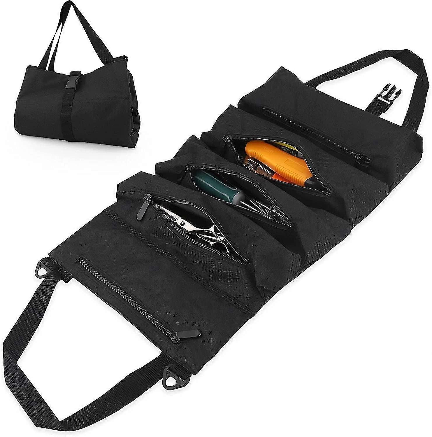 Multi-Function Tool Bag Roll-Up Tool Bag Portable Foldable Tool Storage Bag Tool Pouches with 5 Zippered Pockets for Electrician Plumber or Mechanic