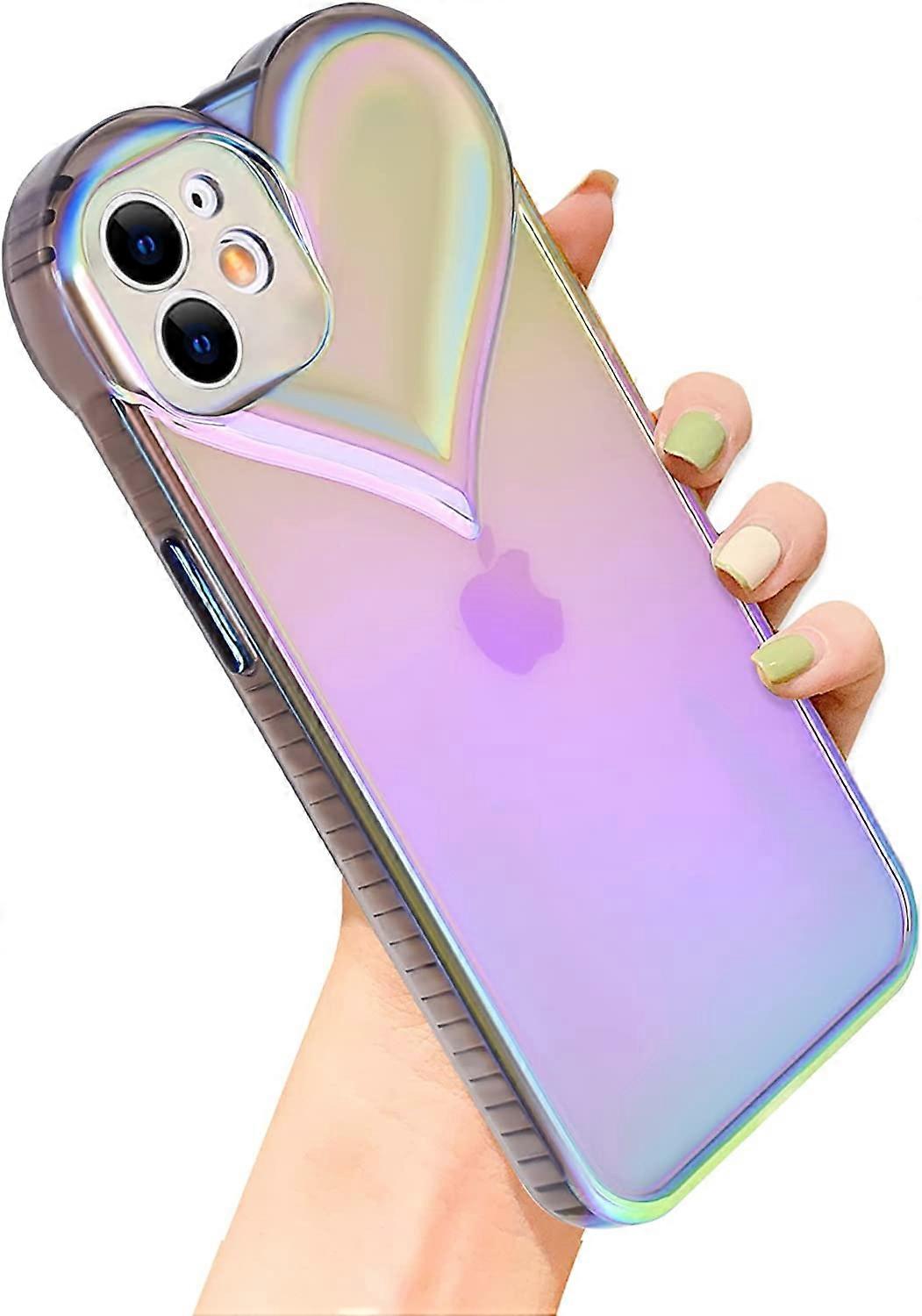 Compatible with iPhone XR Case for Women Girls,Soft TPU Love Heart Cute Case Clear Holographic Laser Gradient Camera Lens Protection Durable Shockproo