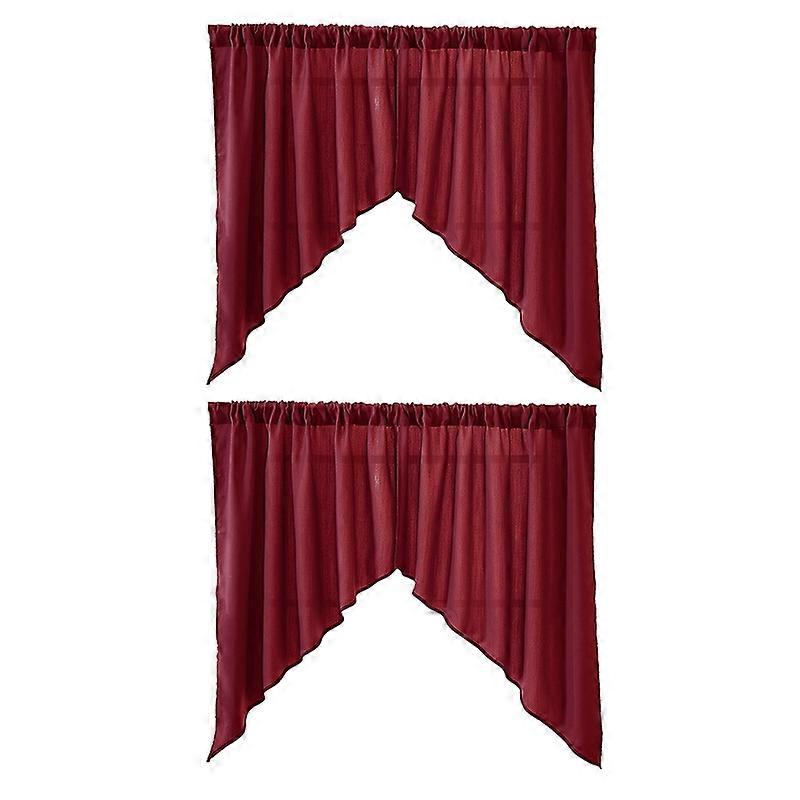 2Pcs Solid Color Triangle Kitchen Short Curtain Window Valance Drape Home Decor