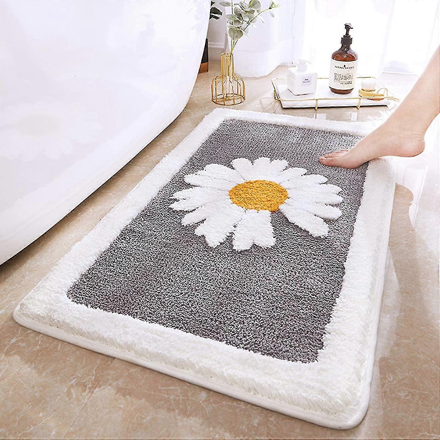 Luxury Plush Comfortable Carpet For Bath Room,Beautiful Daisy Design,Perfect Decoration Small Plush Non Slip Carpet,Machine Washable,Thick Super Soft