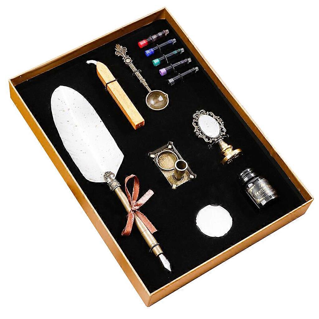 Retro Gothic Style Quill Pen Set With Ink Sacs/Wax Seal Stick/Seal Stamp/Spoon