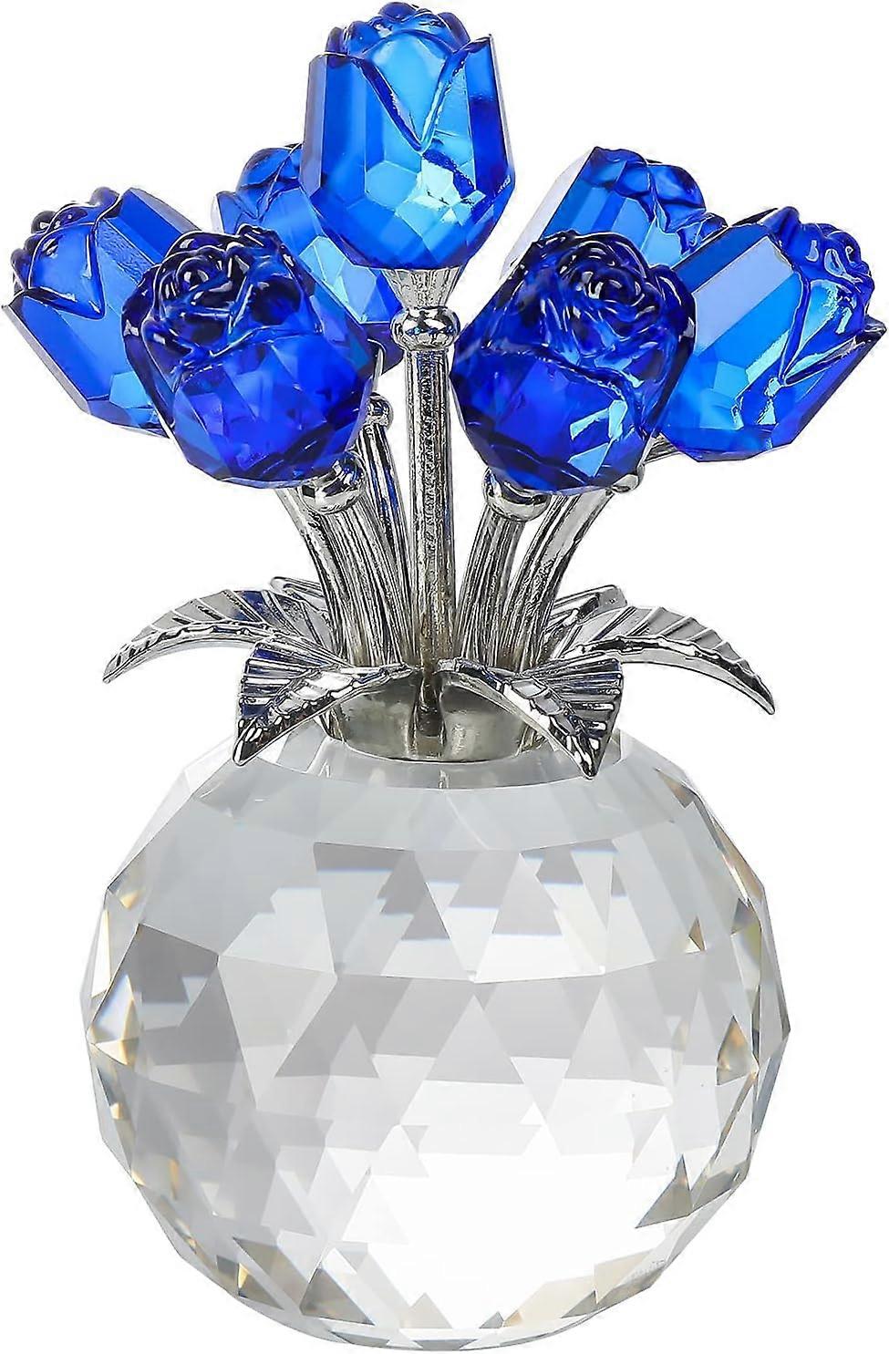 Crystal Rose Bouquet Figurine Regali per lei in occasione di anniversario, San Valentino festa della mamma compleanno Natale, ornamento per la casa blu