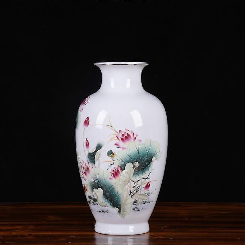 Elegant Lotus Pastel Porcelain Vase - Modern Minimalist, "Mandarin Duck & Lotus"