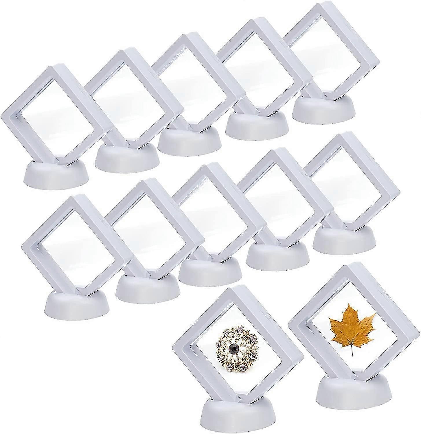 12 Pieces 3D Transparent Coin Frame Floating Display Cases with Silicone Membrane