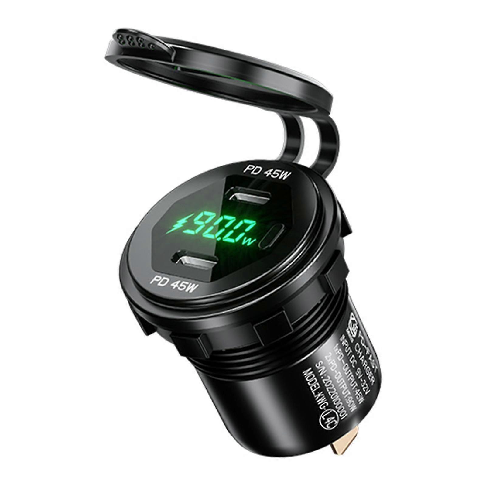 Metal 90W Dual Type C USB C PD Fast Car Charger with Voltage/Power Display