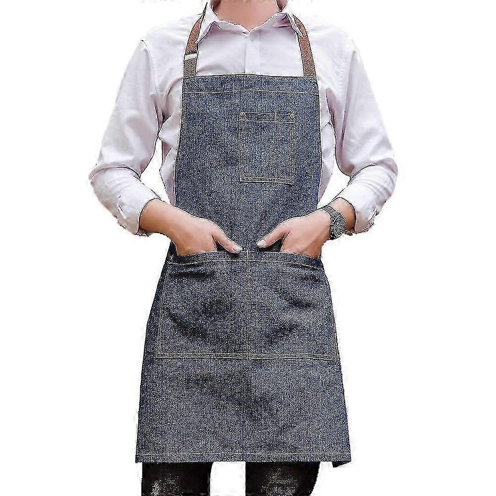 Unisex Adjustable Multi-pocket Denim Apron, Suitable For Chef's Kitchen Barbecue And Studio