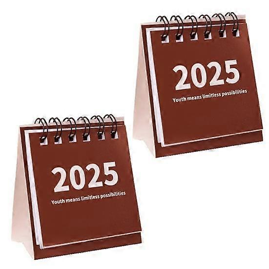 2Pcs 2025 Desk Calendar Mini Desktop Standing Flip Calendar Portable School Stationery Learning Planner
