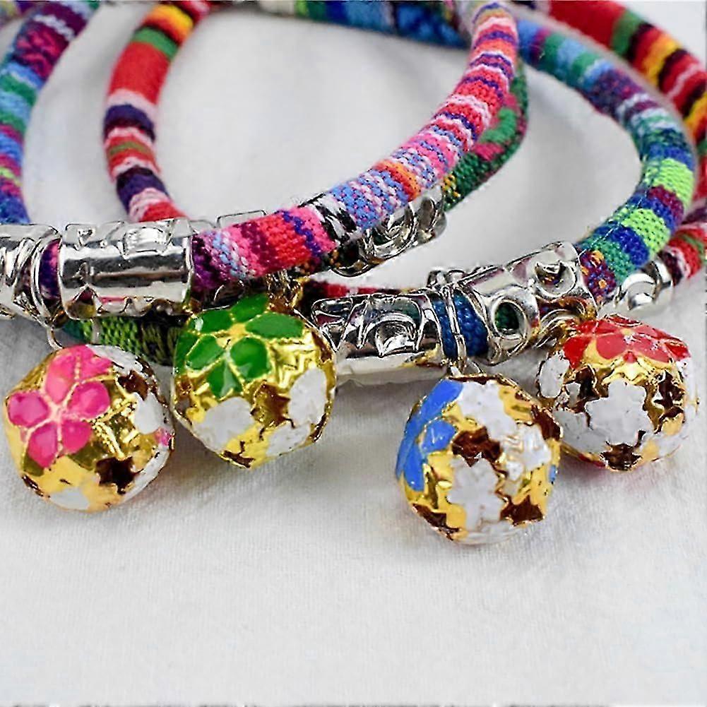 Set of 4 Colorful Adjustable Cat Collars with Bell - Bohemian Collar with Anti-Choke Bell and Safety Release