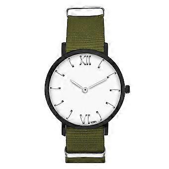 Men Quartz Watch Round Dial Nylon Belt Elegant Casual Wristwatch Army Green