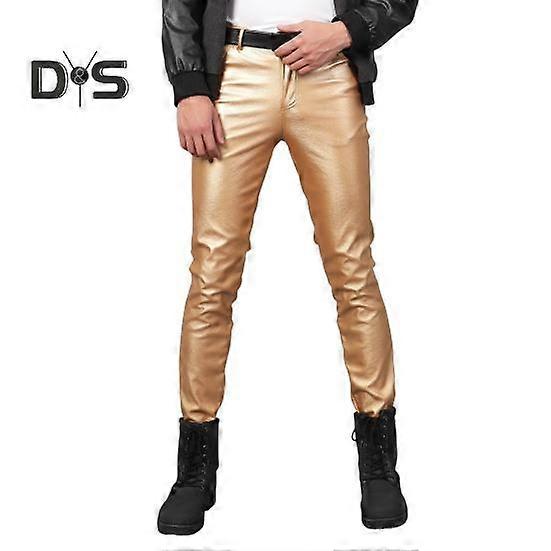 Men Faux Leather Pants Mid Waist Slim Fit Smooth Button Zipper Placket Solid Color Waterproof Hip Hop Style Streetwear Party Club Performance Trousers