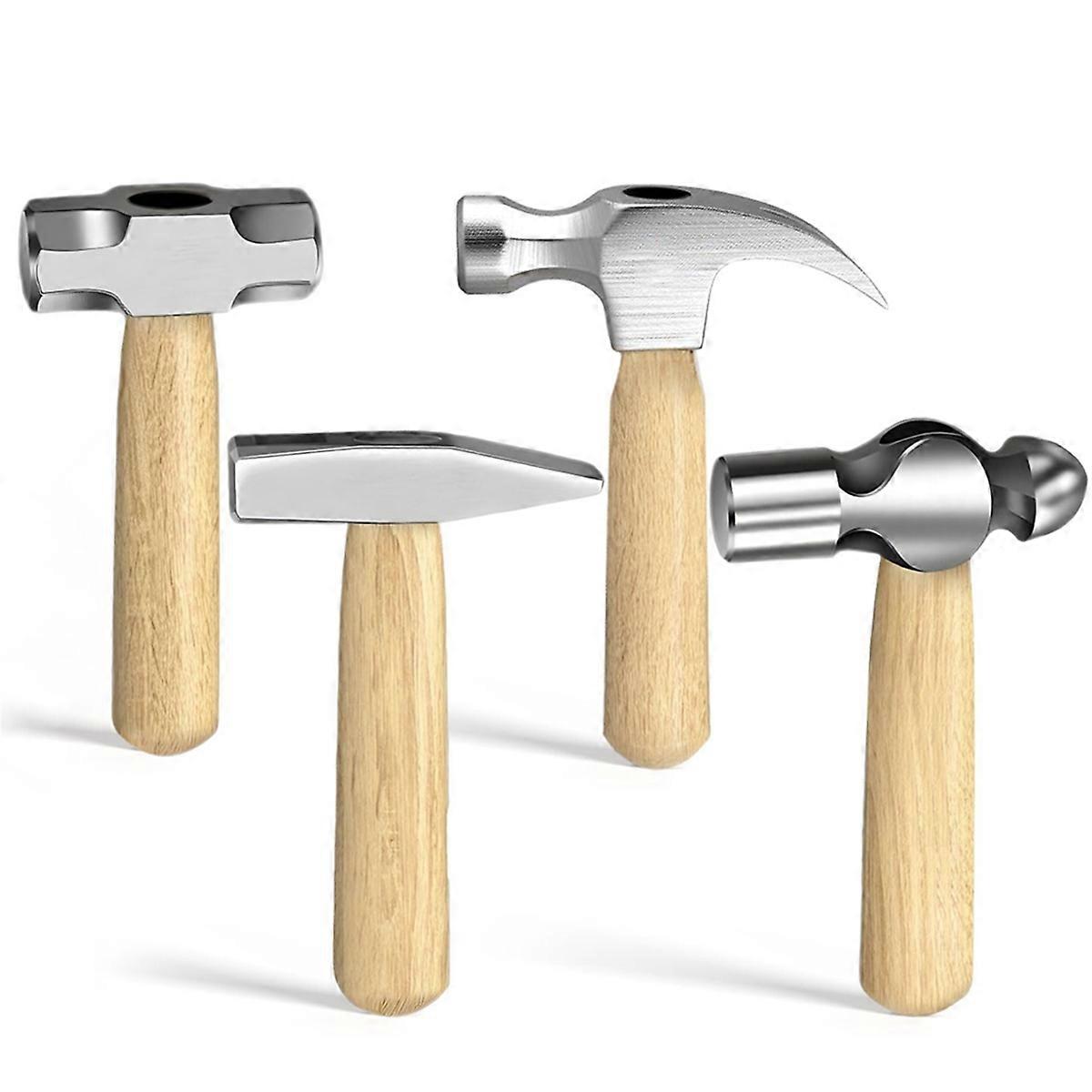 4Pcs Small Hammer Set, and Polished Steel , Short Wood Handle, 10oz Claw Hammer, 11oz Ball Peen Hammer