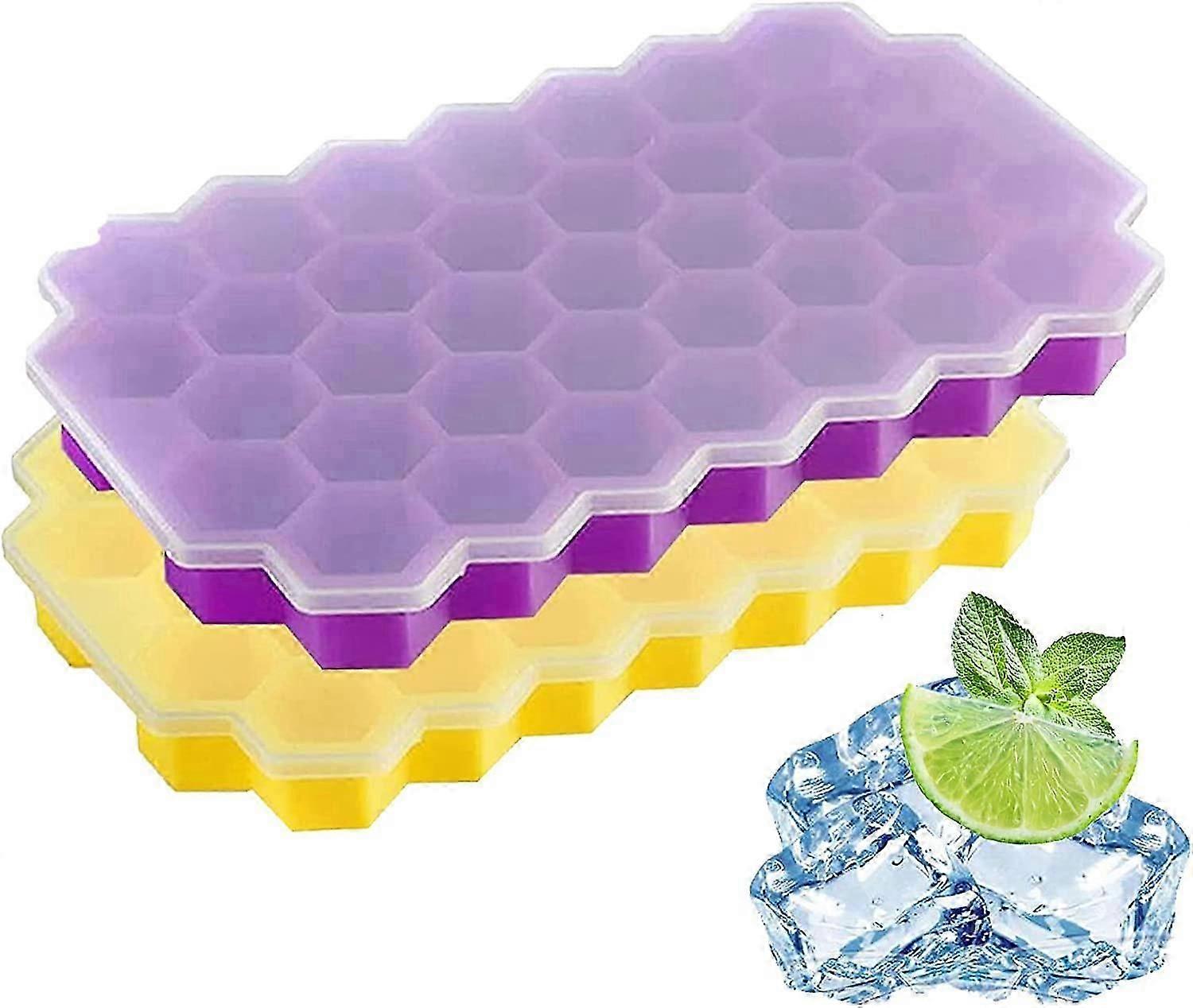 Ice Cube Tray with Lid, 2 Pack 74 Cubes Ice Trays Silicone, BPA Free, Easy Release, Ice Cube Mould Set
