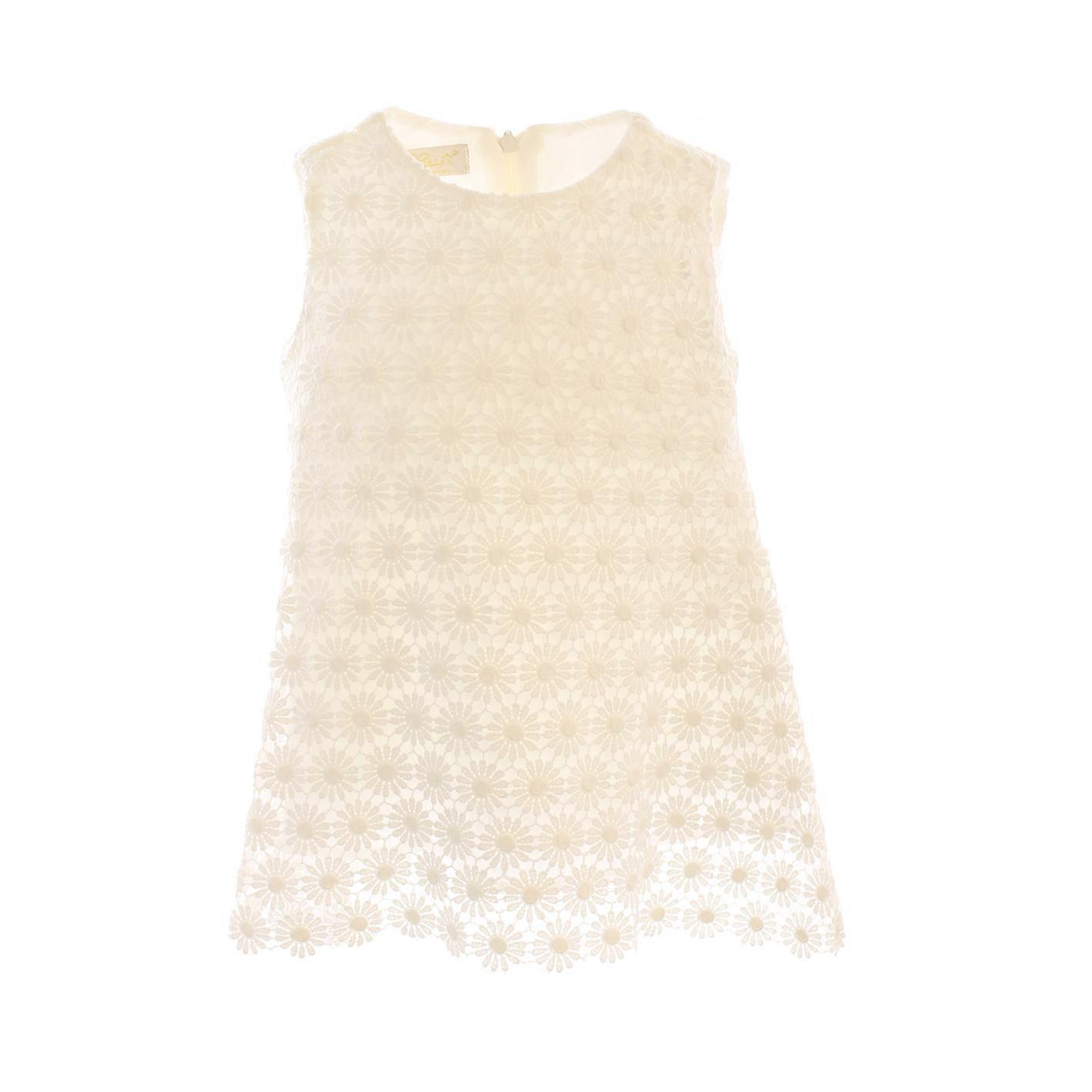 Bufi vestido menina com alça e cavas embelezado com tecido com margaridas