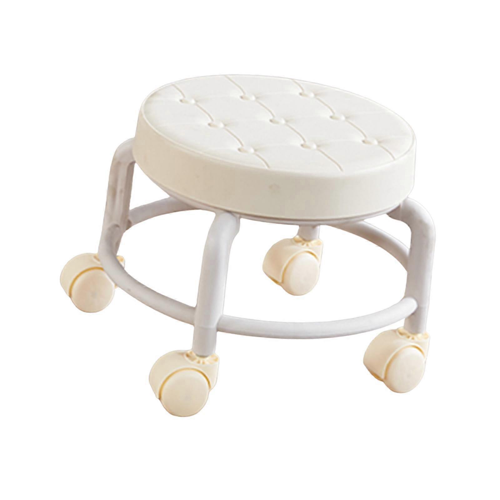 Roller Stool Pulley Wheels Stool Sturdy Comfortable Small PU Leather Padded