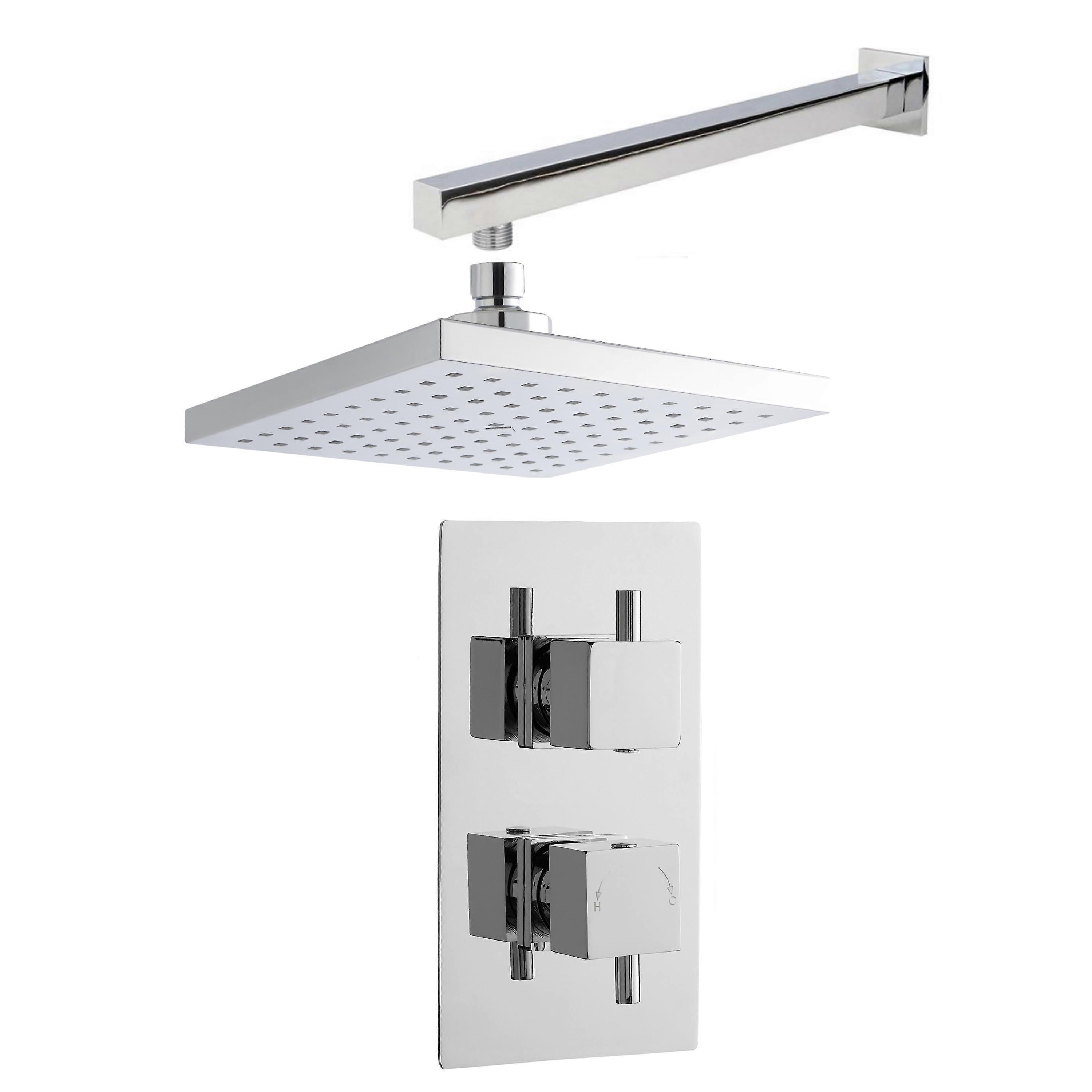 Concealed Square Twin Valve, Arm & Head Shower Bundle Set - Chrome - Balterley