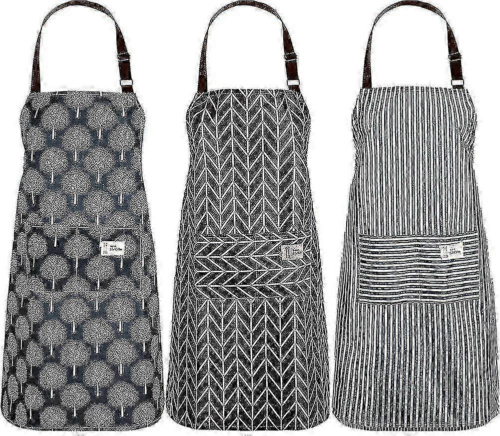 Women Adjustable Waterproof Kitchen Aprons with Pockets - 3 Pieces