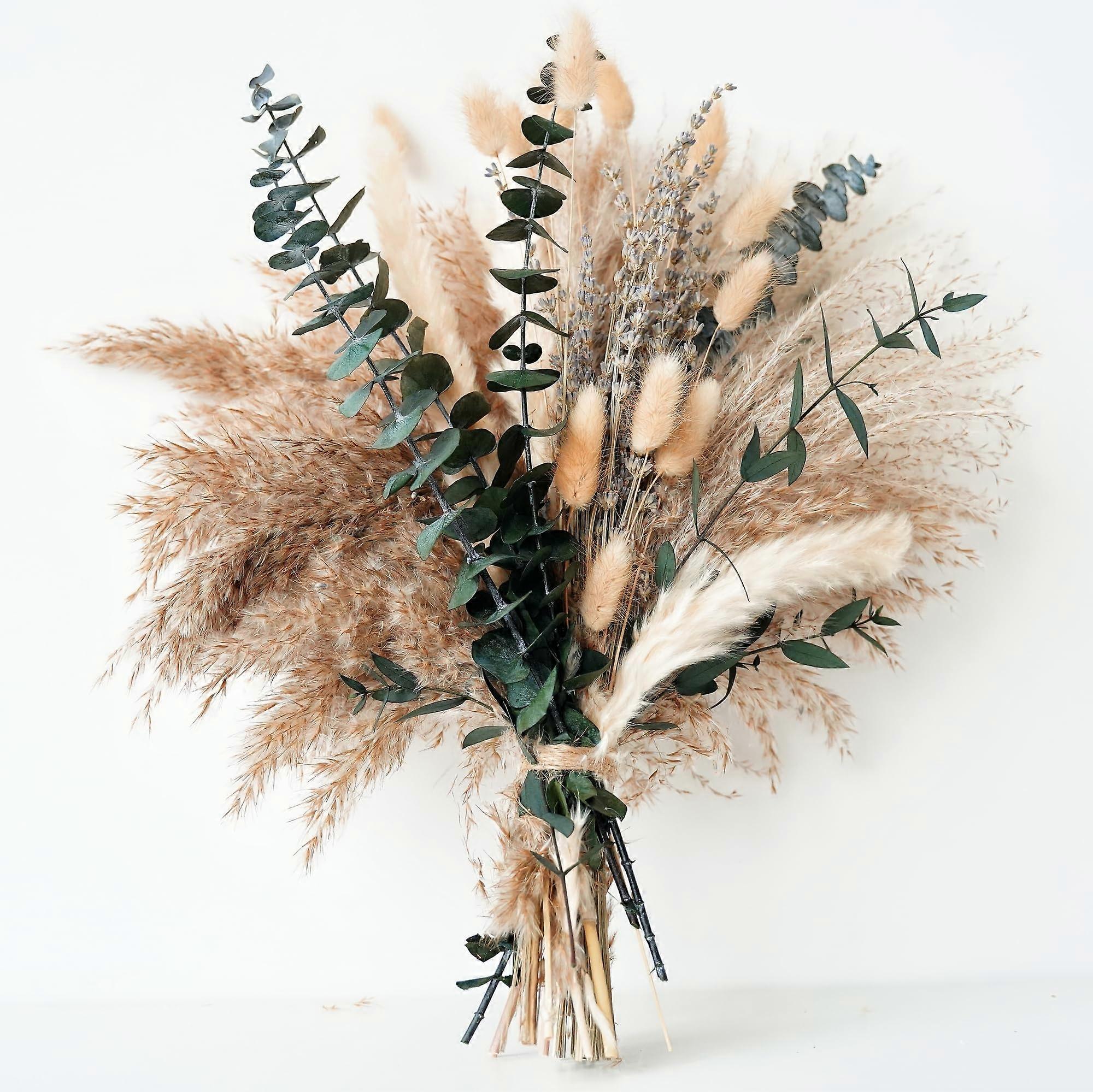 Green Pampas Grass Boho Bouquet - Elegant Lavender and Eucalyptus Dried Flower Arr for West Boho Decor